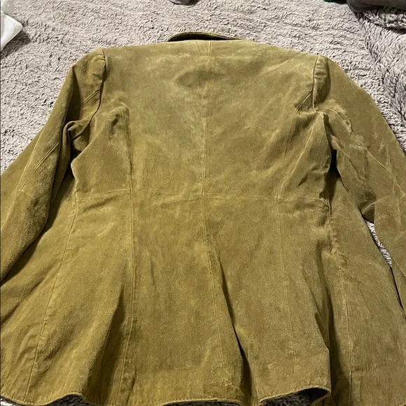 IMAN Olive Green Suede Open-Front Blazer with Embellished Collar 💯 leather - Picture 7 of 8